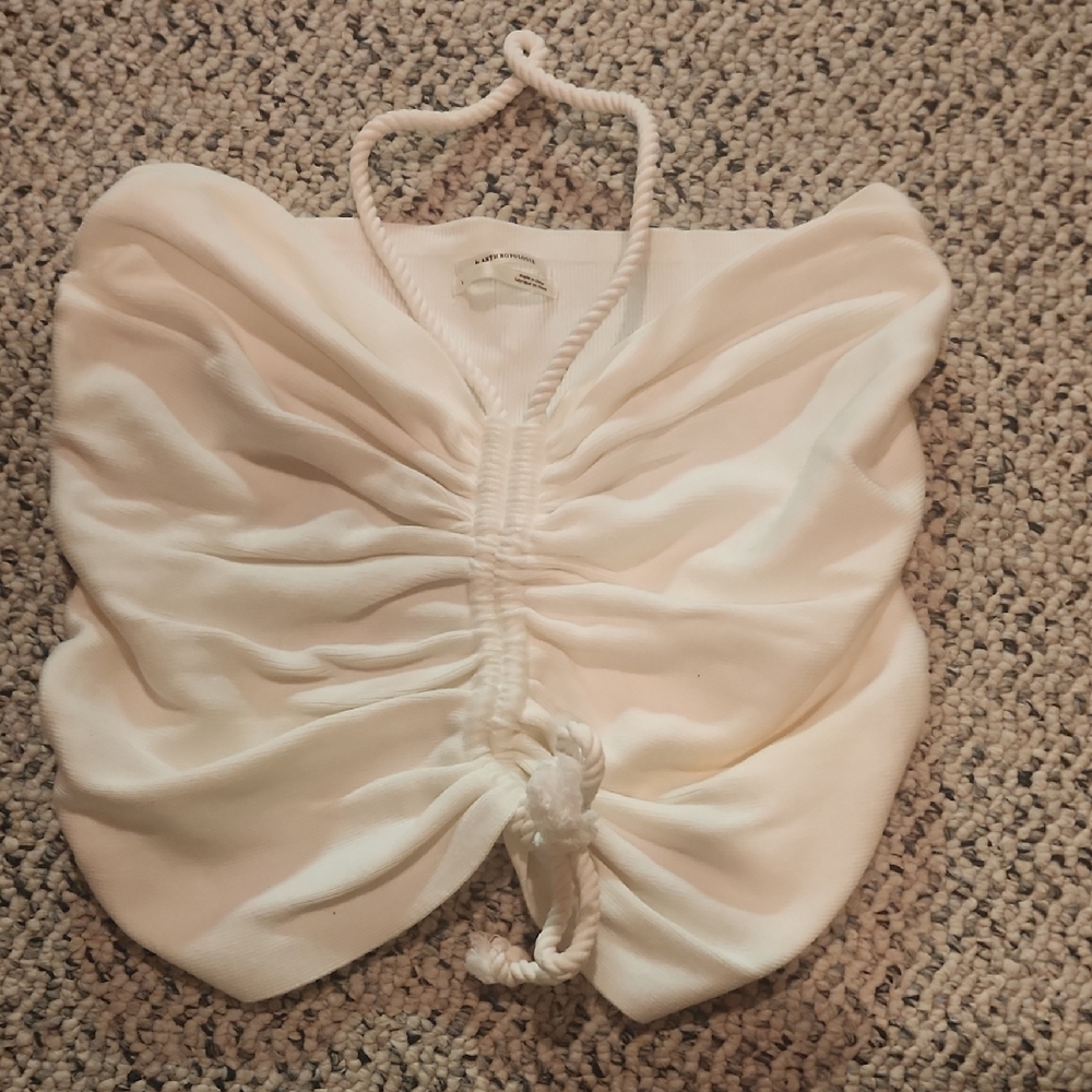 Anthropologie Ruched Rope Halter Top in White